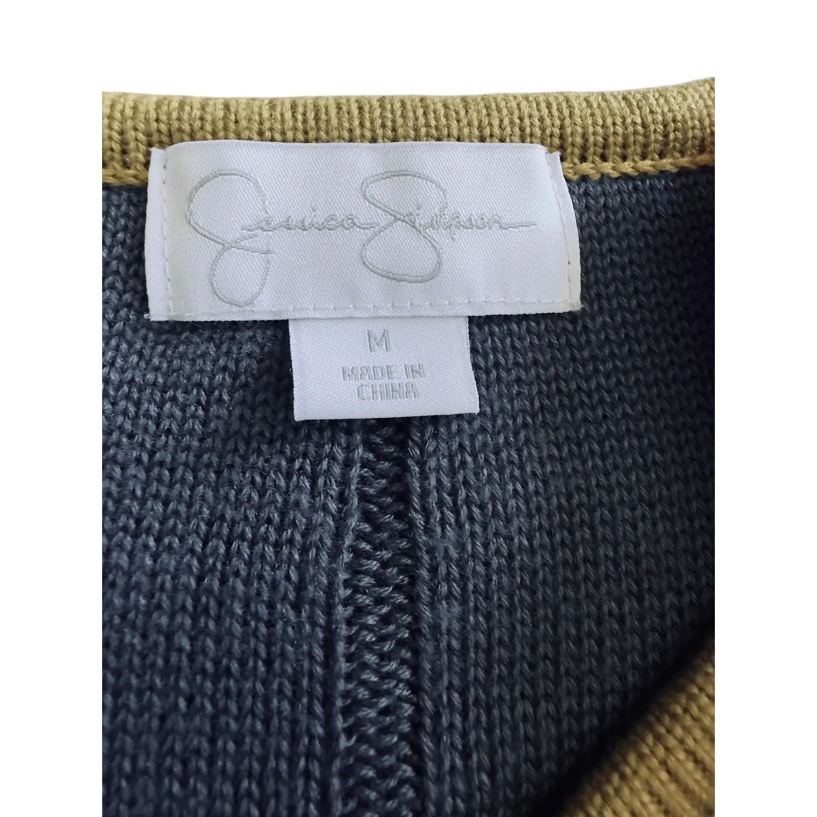 Jessica Simpson Colorblock Knit V Neck Long Sleeve Sweater Dress Coral Gray M - Image 4