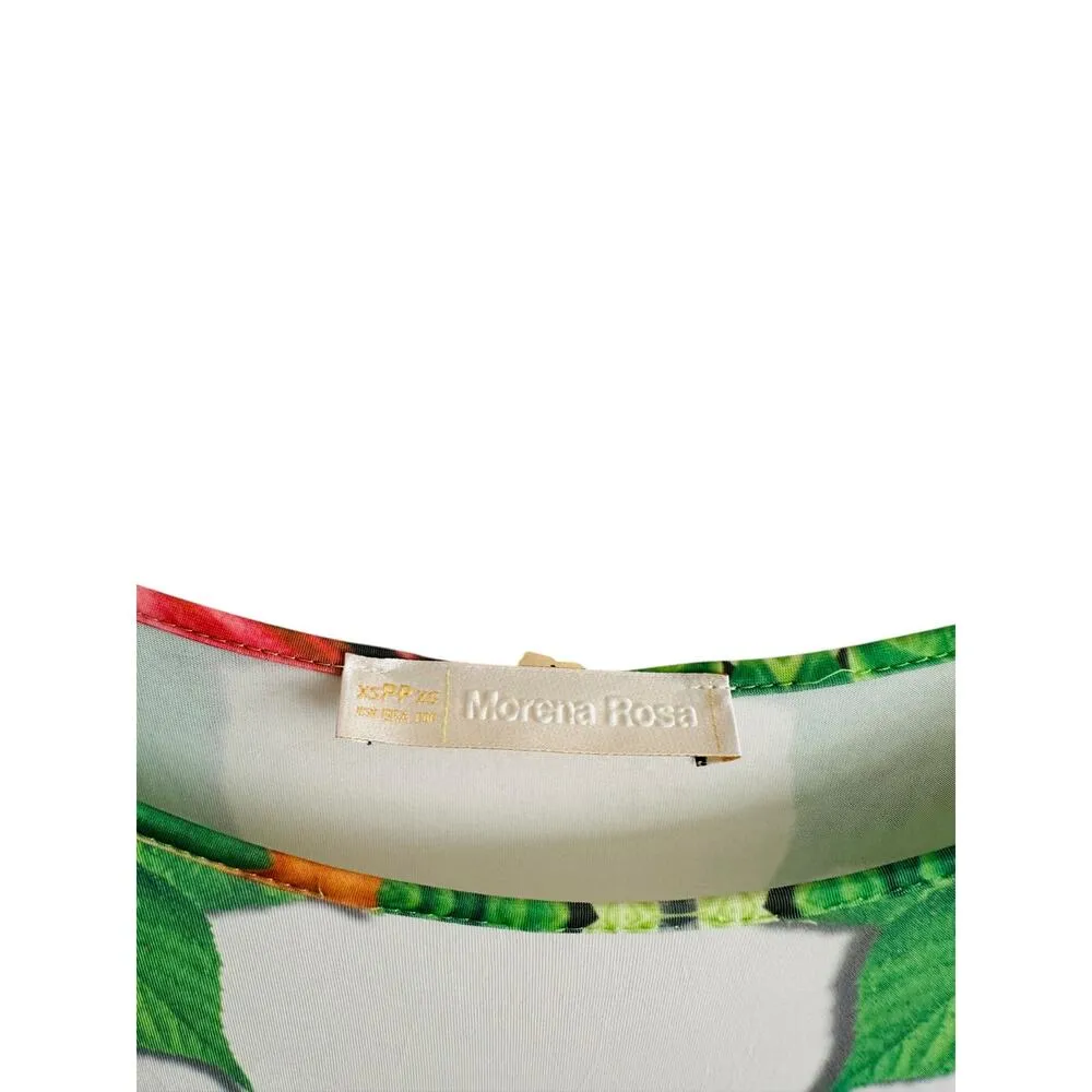 Morena Rosa Brazilian Tropical Floral Printed Logo Blouson Short Sleeve Dress XS White Size 2 - Image 3