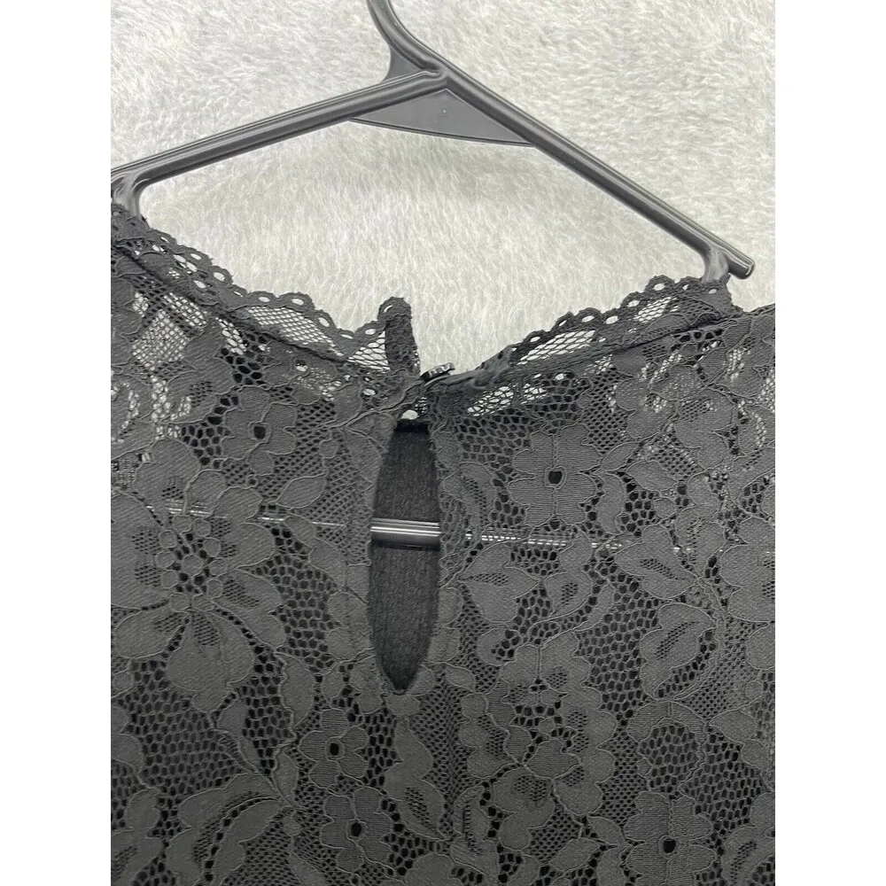 ZARA Women's Dress Solid Black High Neck Lace Trim Size Large Swing - Image 4