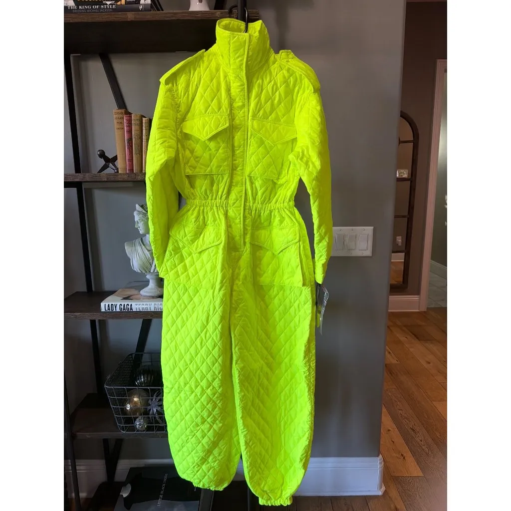 NORMA KAMALI Quilted Oversized Turtleneck Cargo Jumpsuit Highlighter Womens Size - Image 3