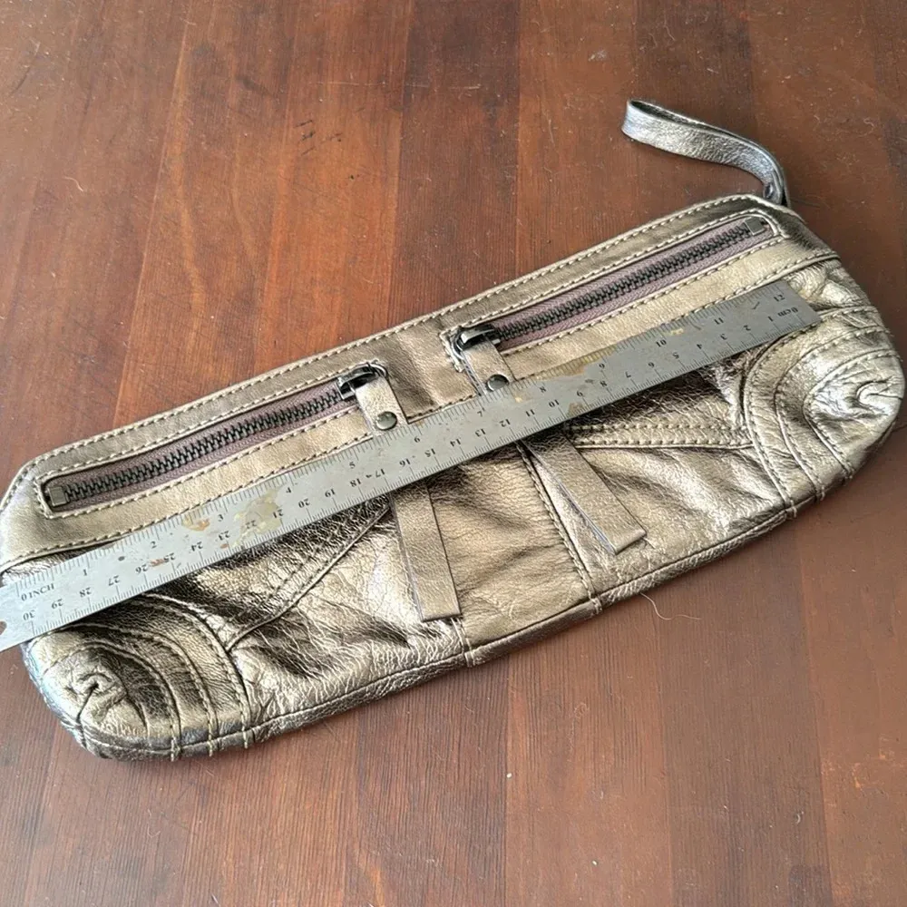 Andrew Marc metallic gunmetal clutch - Image 4