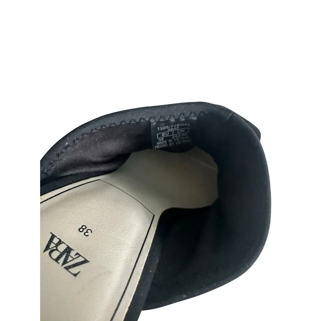 ZARA Black Stretch Sandals Heels Size 7.5 / 38 - Image 6