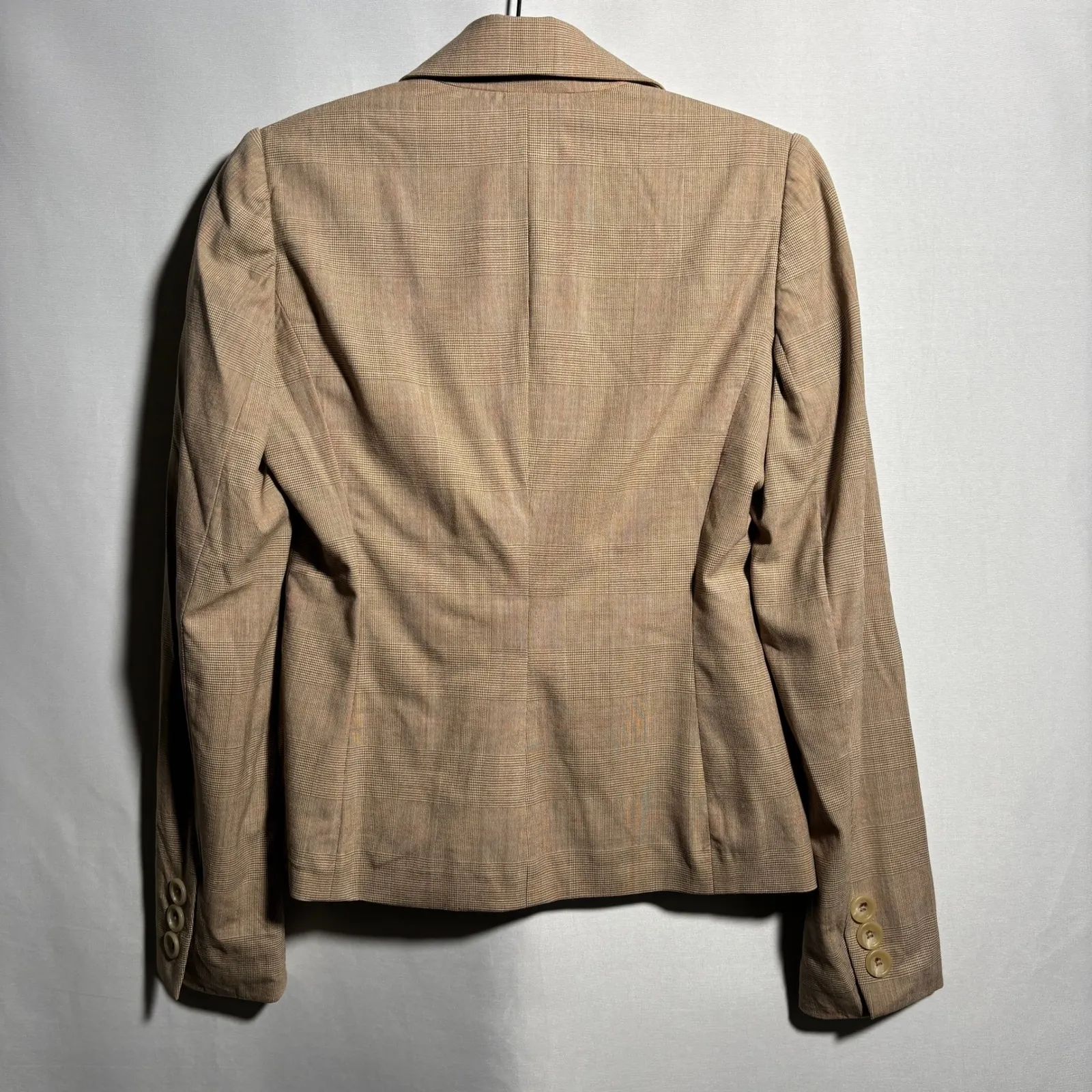 VTG Y2K Banana Republic Wool Blazer Jacket Tan Plaid Academia Preppy‎ Womens 0 - Image 2
