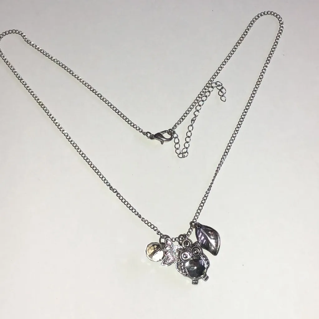 Silver Tone Boho Owl Leaf Butterfly Charm Necklace - Image 6