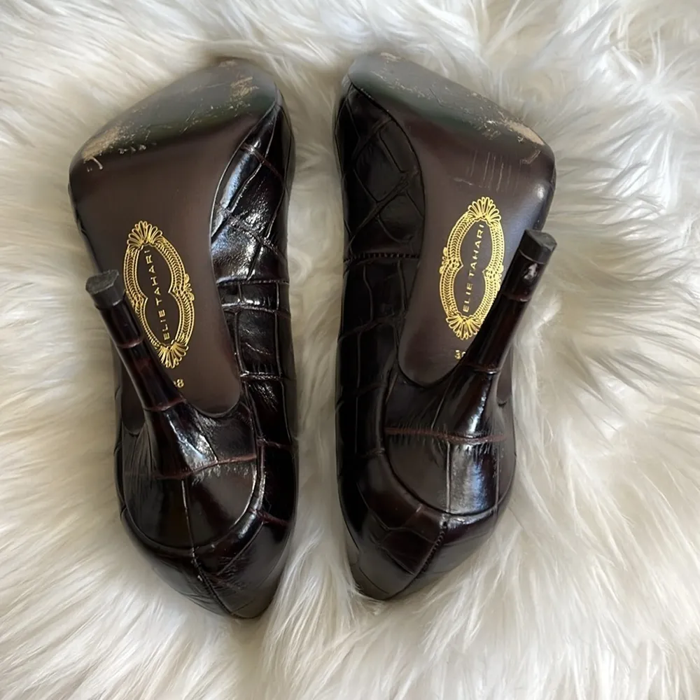 Elie Tahari brown crocodile leather pointy toe heels pumps EU size 38 - Image 6