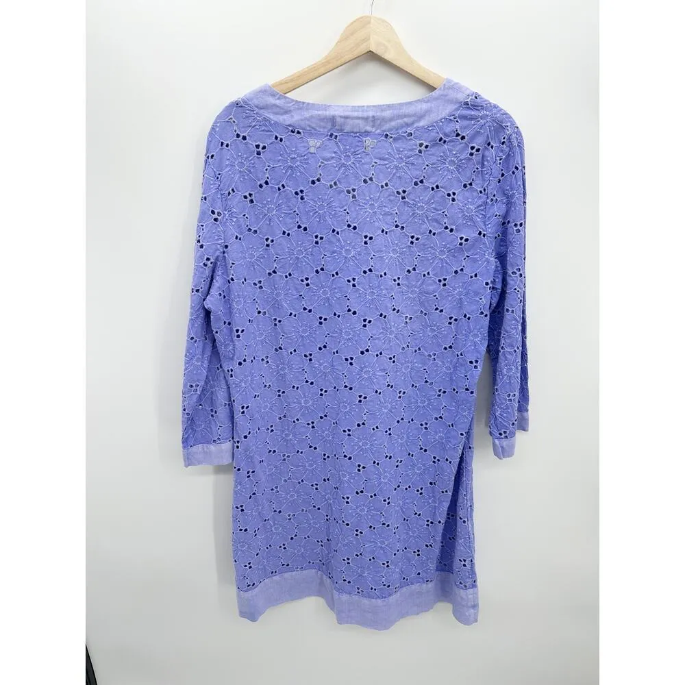 Fresh Produce Cover Up Women Medium Periwinkle Blue Eyelet 3/4 Sleeve NWT - Image 2