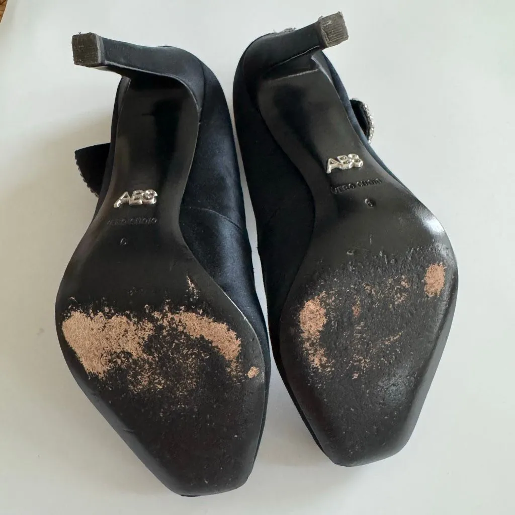 ABS Black Satin Jewel Bow Cocktail Evening Dressy Black Tie Dazzle Pump Size 6 - Image 8