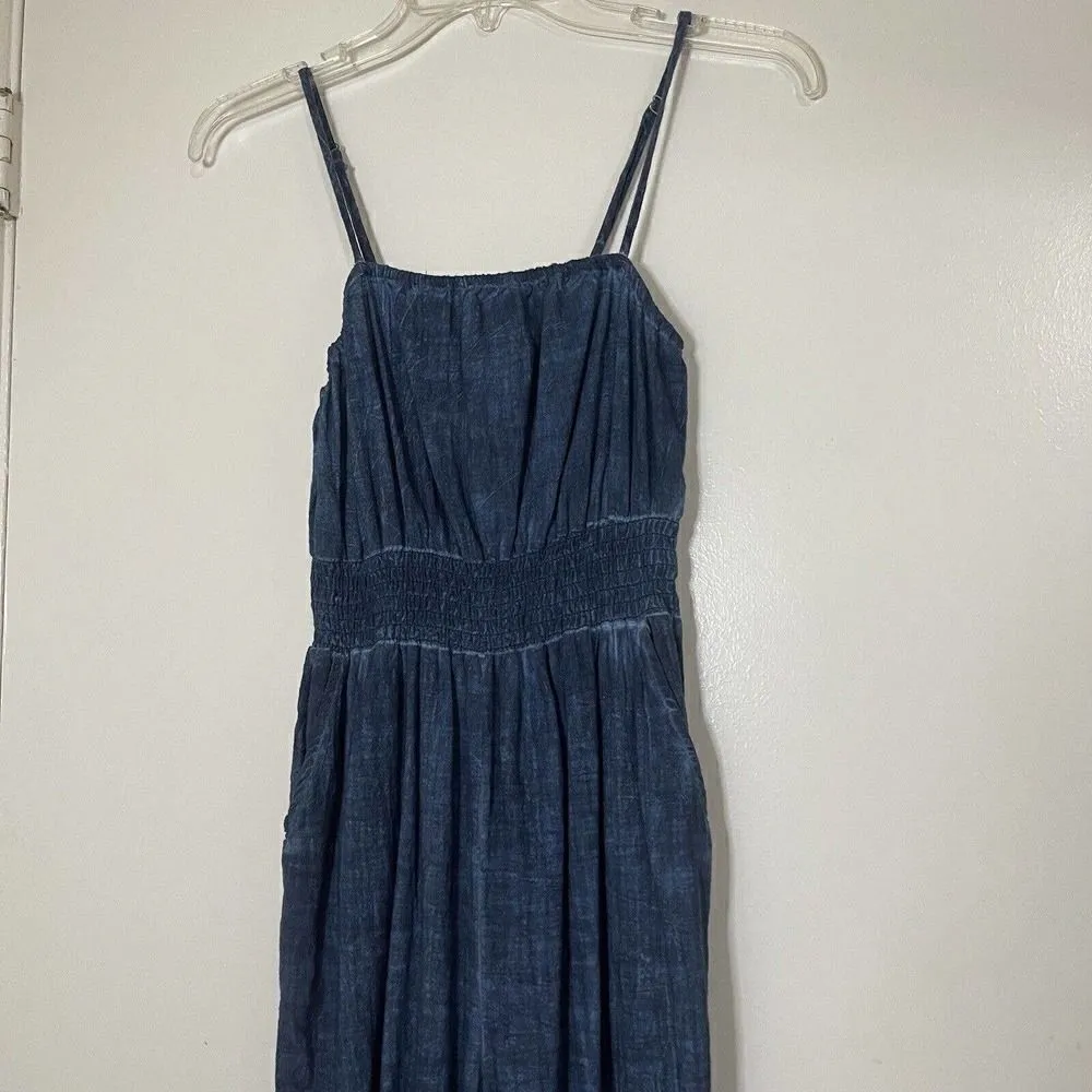 ANTHROPOLOGIE Amadi claire smocked-waist blue washed sleeveless jumpsuit XS - Image 2