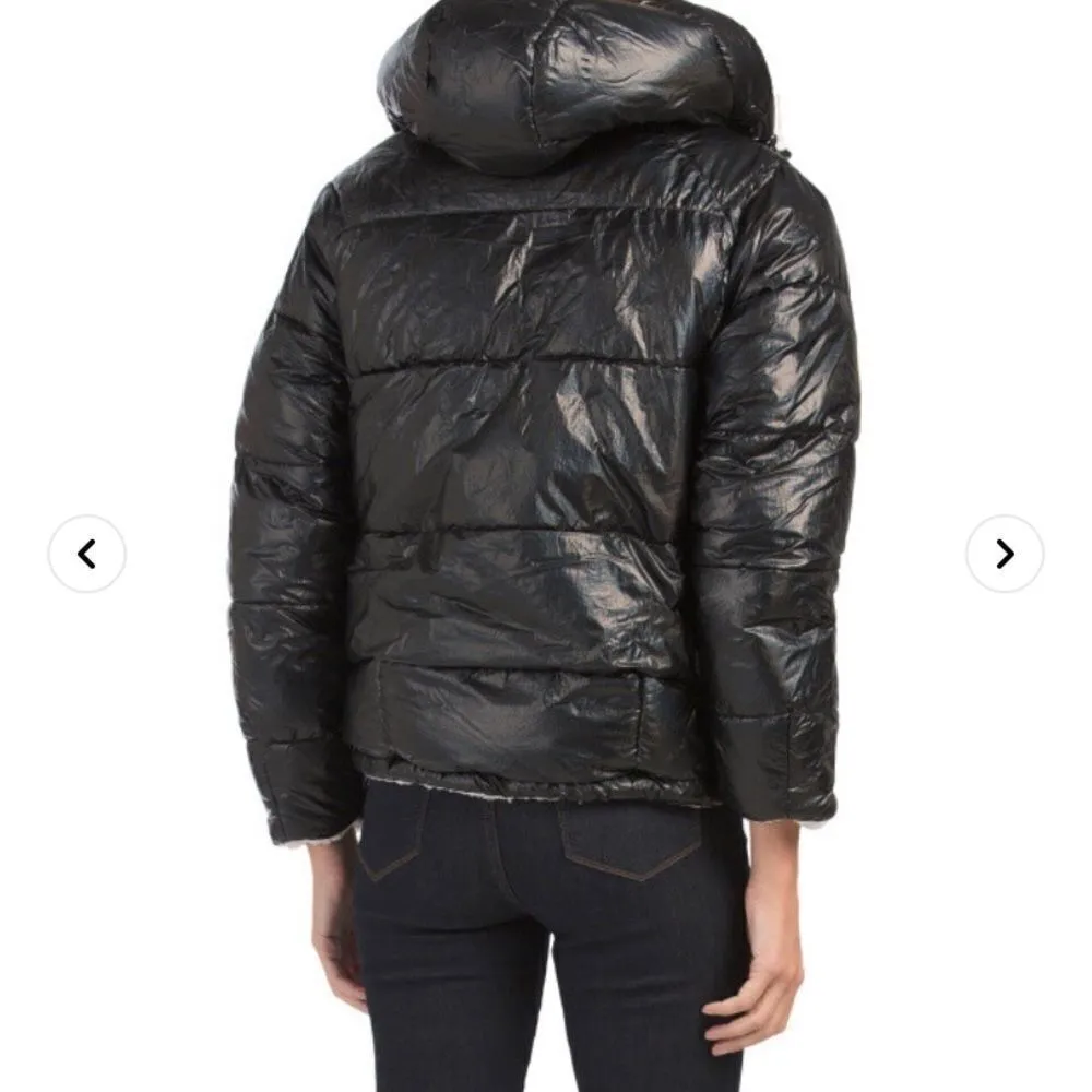 NVLT Anthropologie Black & Ivory Teddy Sherpa Lined Reversible Puffer Coat - Image 2