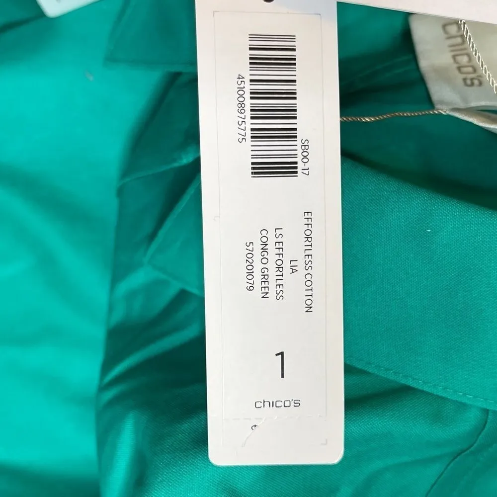 Chico's Effortless Cotton Shirt‎ Green nwt - Image 7