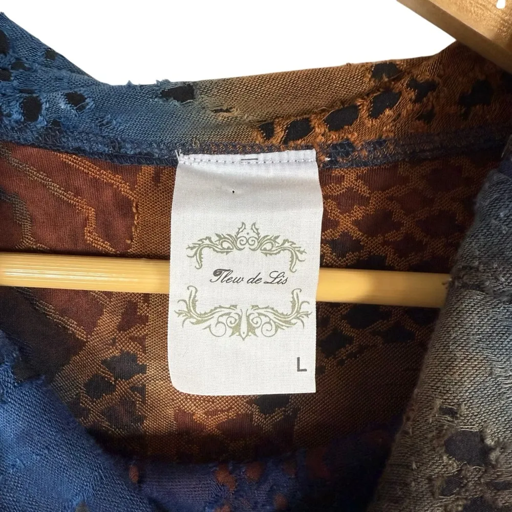 Fleur de Lis Cowl Neck Abstract Print Tunic Top Size Large Blue - Image 9