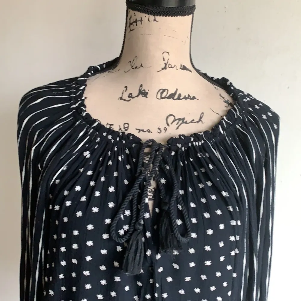 Billabong Black and White Tassel Tie Blouse - Image 4