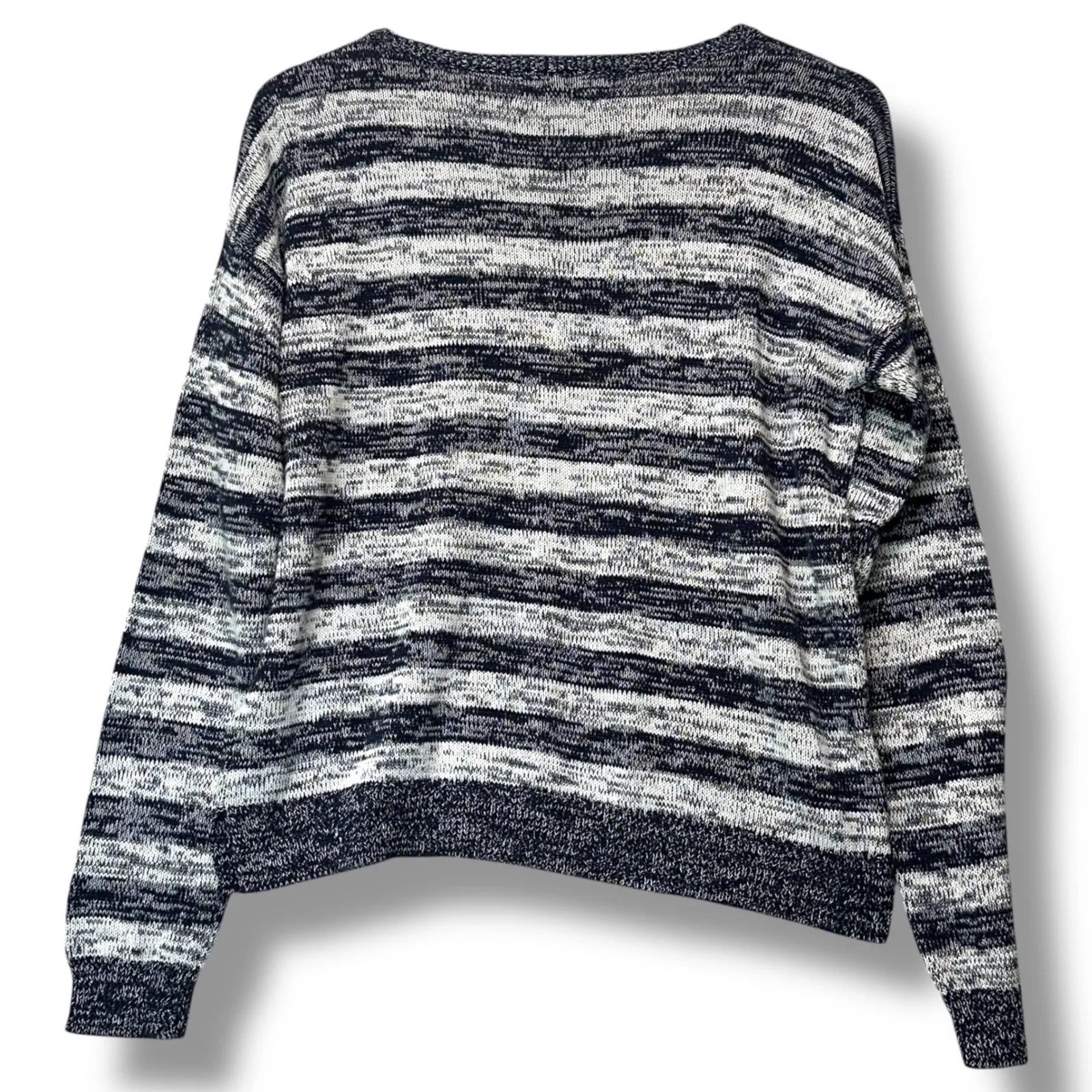 Marled Striped Knit Sweater Pullover Large‎ Grunge Classic Neutral Preppy Cozy Blue - Image 2