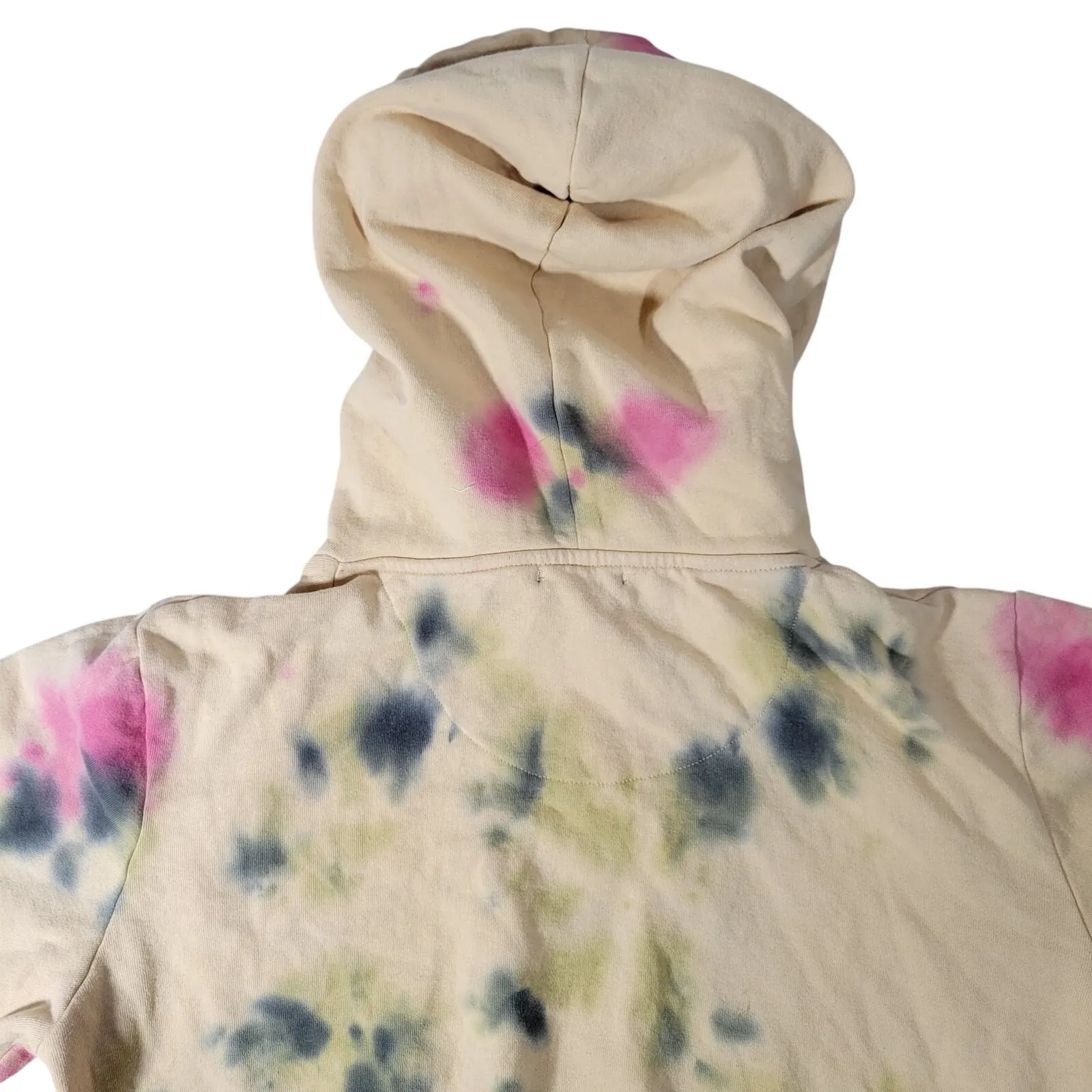 AFRM Tie Dye Cropped Hoodie Sweatshirt Cream Pink Gray Green‎ Size S Tan - Image 7