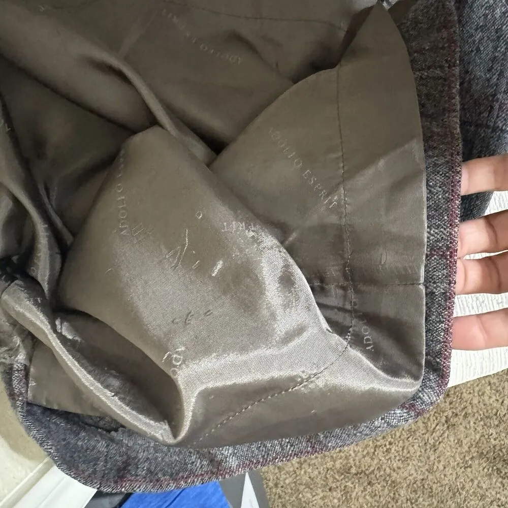 VINTAGE Wool Suit Gray Plaid Adolfo Esprit Jacket skirt career 80s womens Small - Image 8