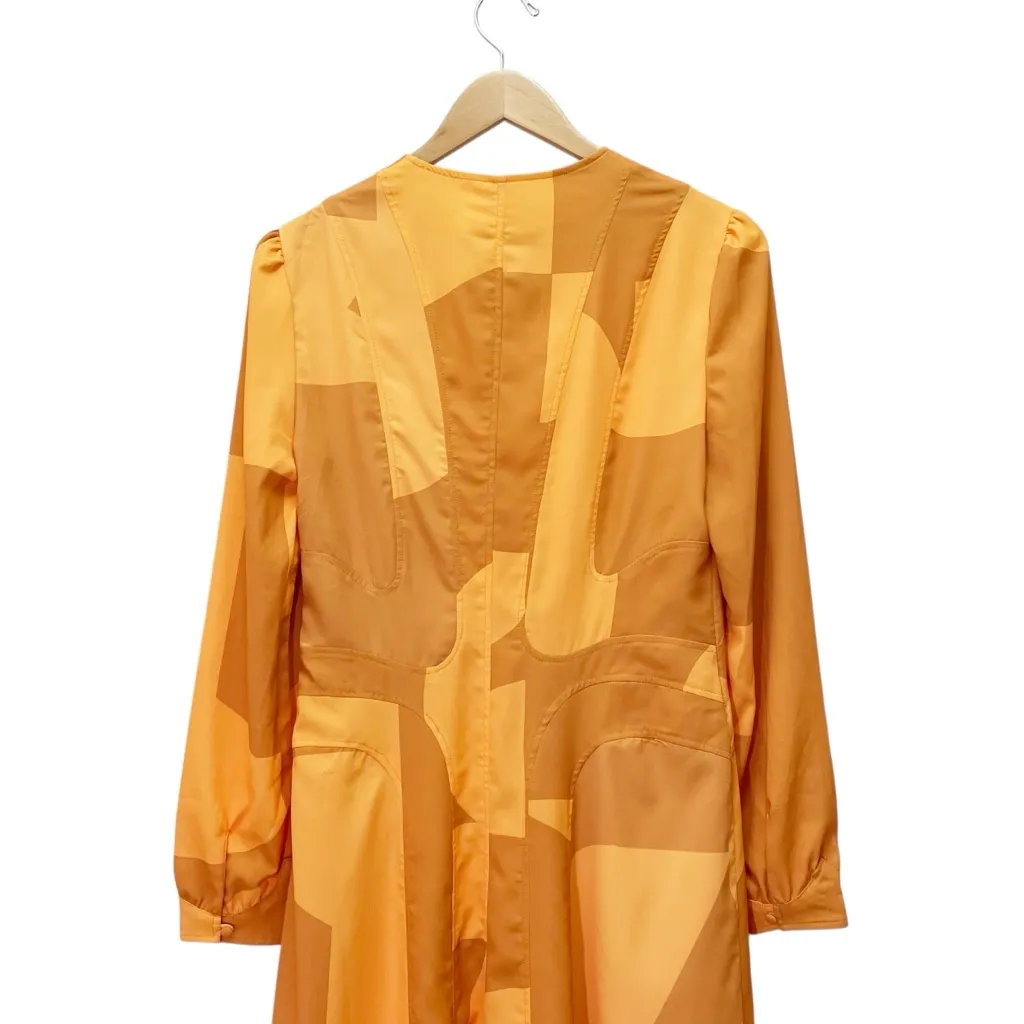 House of Sunny Cinema Dress Orange Yellow Geometric Button Front Midi Size 6 US - Image 6