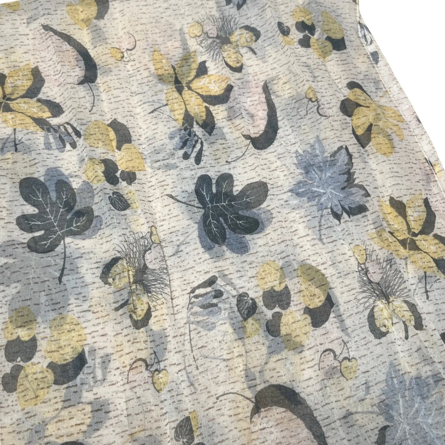 Abstract Leaf Print Silk Scarf Gray Green Yellow Kenneth Cole New York - Image 4