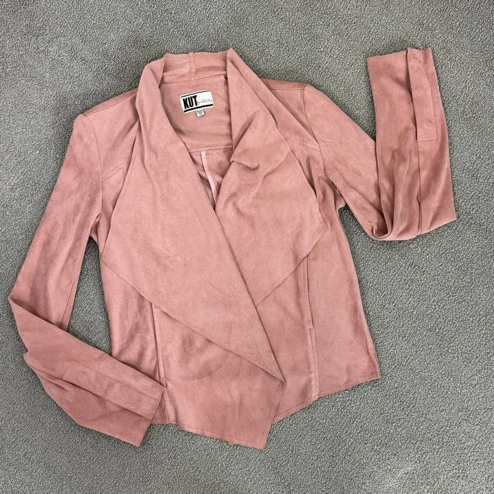 Kut from‎ the Kloth Tayanita Faux Suede Jacket Rose Pink XS Open Waterfall - Image 14