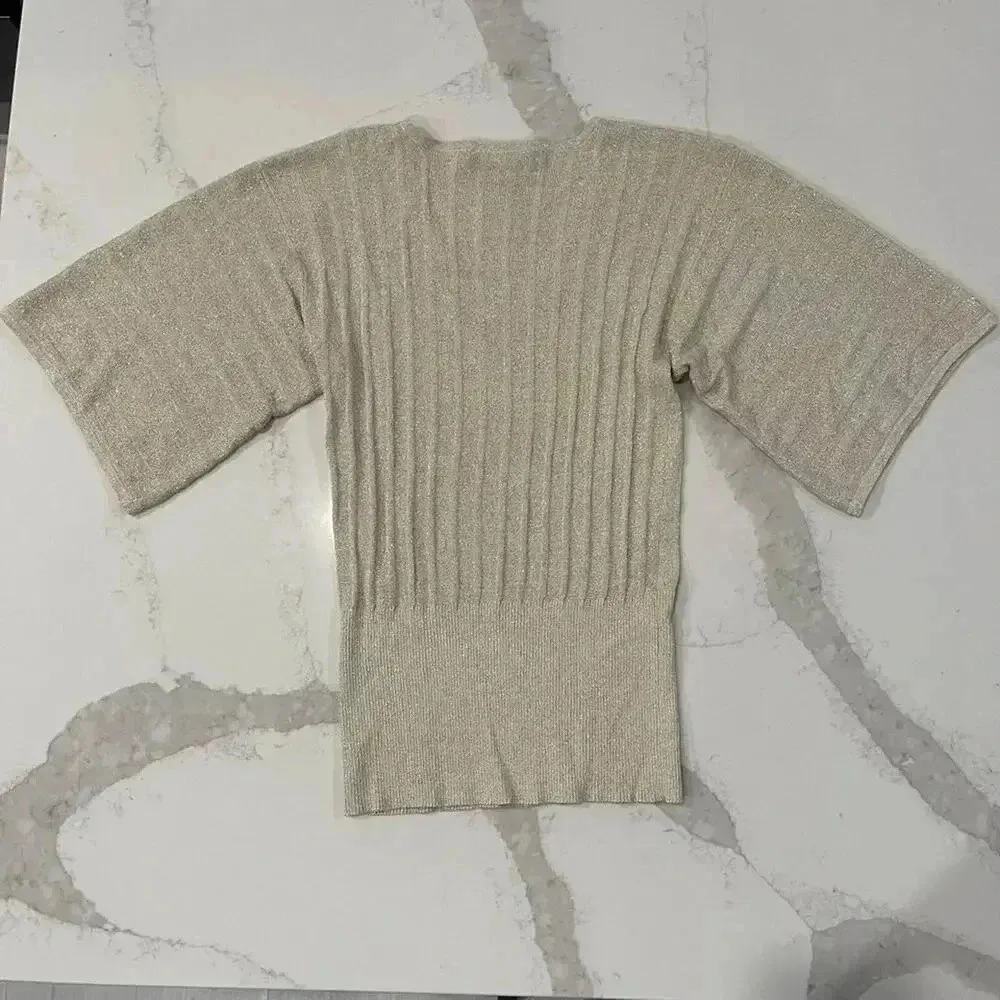 Cable & Gauge Silk Gold Sparkle Ribbed VNeck y2k Sweater Womens Medium Christmas - Image 6