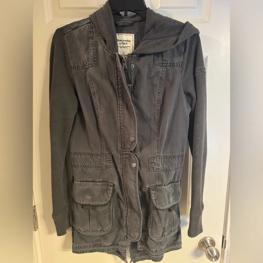 Abercrombie & Fitch Jacket Womens Charcoal Gray Military‎ Hooded Utility, S - Image 3