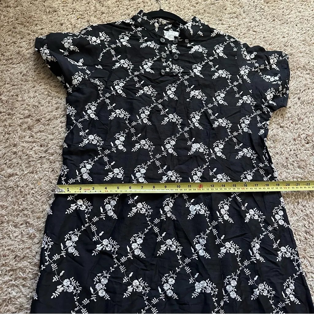 Vintage Trinity Women’s 100% Silk Floral Qipao Cheongsam Midi Dress Frog Button Size M - Image 7