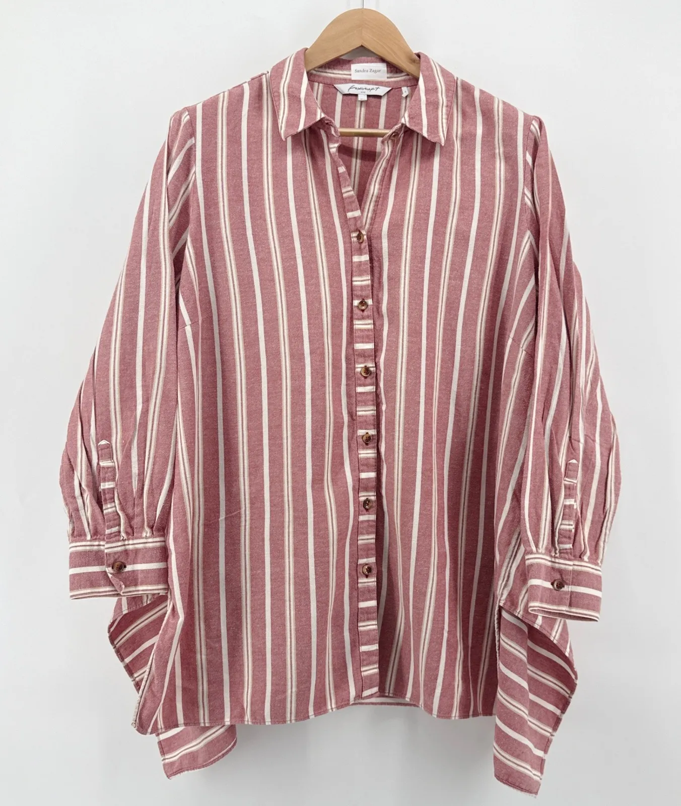 Foxcroft NYC Burgundy Stripe Relaxed Fit Button Up Shirt Womens 18W Cotton - Image 1