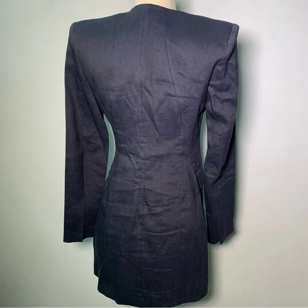 ZARA NWT BLOGGER FAV DRAPED JACKET DRESS SIZE XS Elegant Navy Wrap Dress linen - Image 10