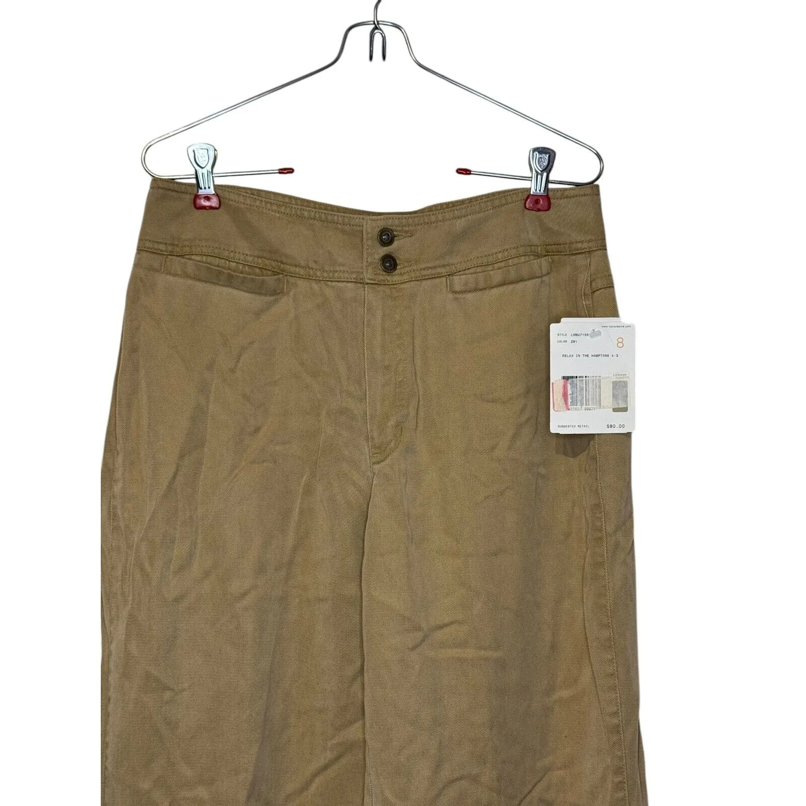 Liz Claibone Women's Pants Chino Audra Straight Cropped‎ Trouser Tan Sz. 8 NWT - Image 4