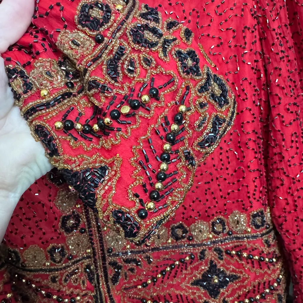 Laurence Kazar Red and Gold Beaded Silk Jacket - Image 4