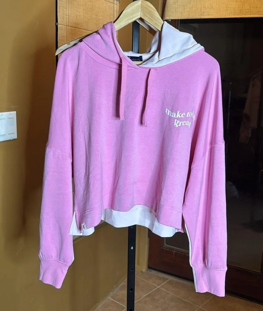 NWT Simply Southern Color Block Make Today Great Cropped Hoodie Pink Size Large - Image 5