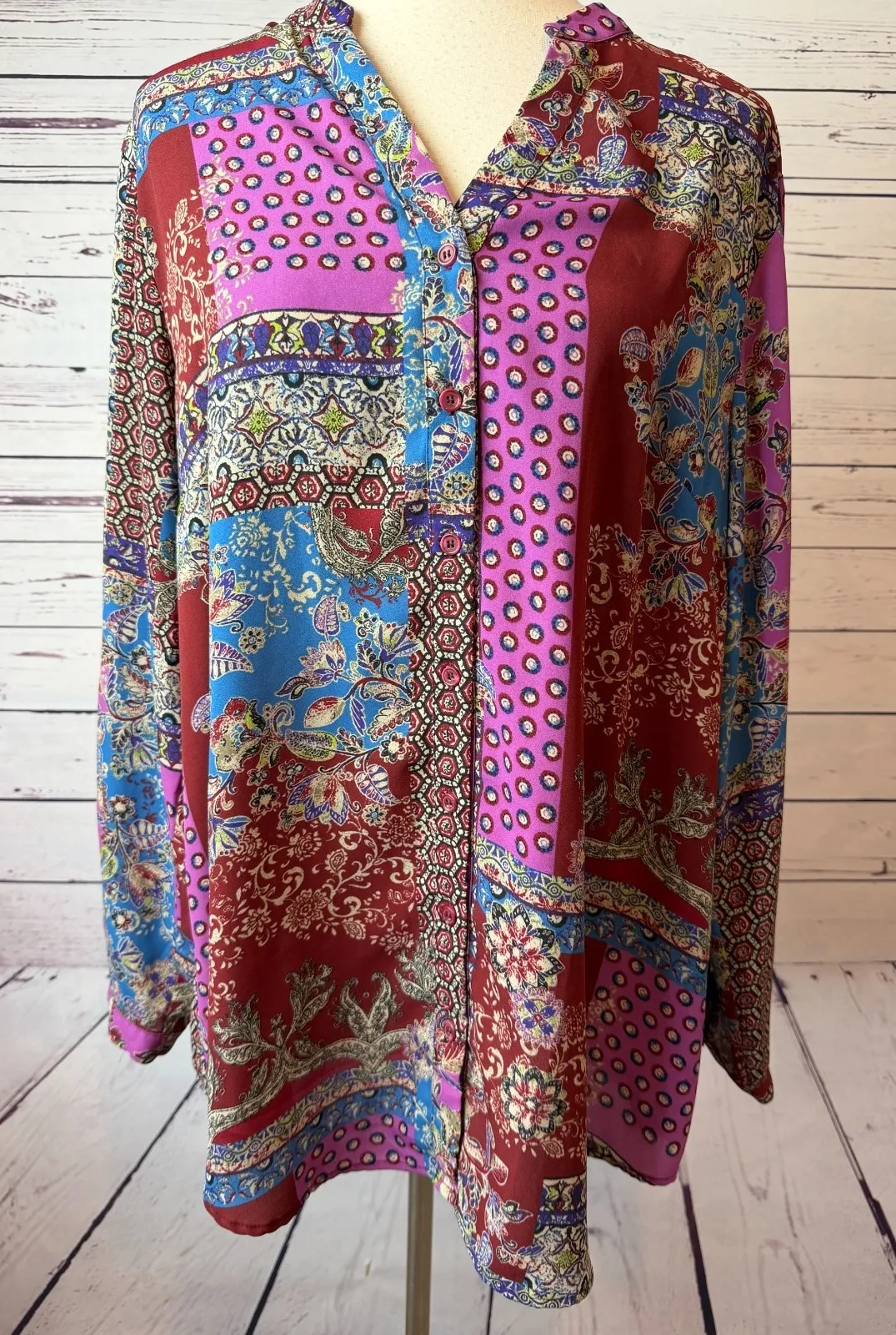 Joan Rivers Blouse Plus size 16 Paisley long sleeve button front shirt QVC Tunic - Image 1