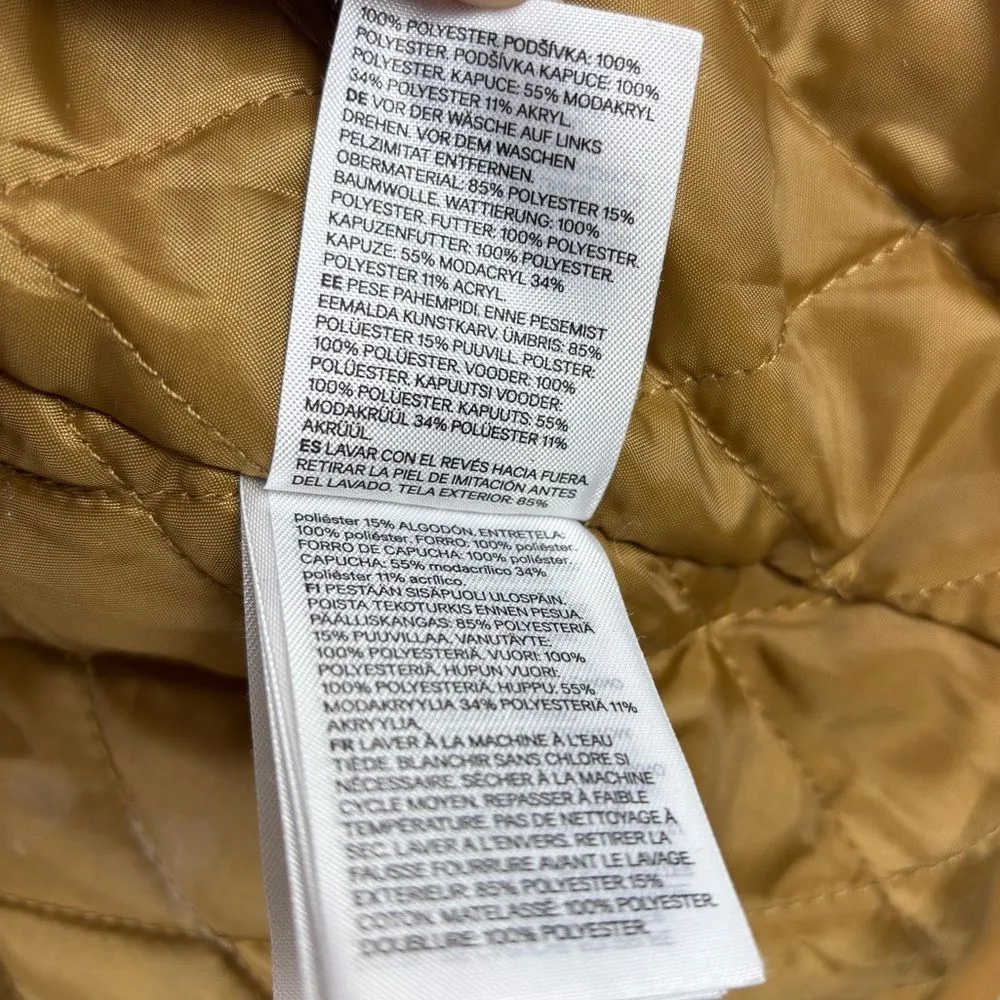 H&M Divided Small Faux Fur Shearling lined Hooded Parka Coat Light Brown‎ - Image 13