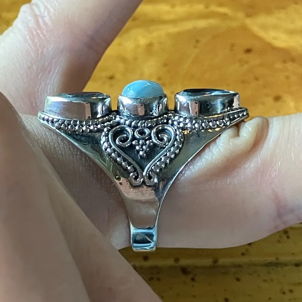 Sky Blue Topaz Larimar Sterling Silver Cocktail Ring Size 7 - Image 3