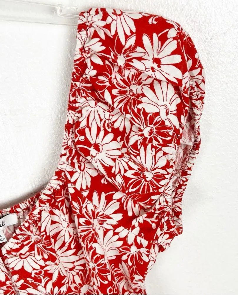 MADEWELL Margie Red White Linen Blend Cap Sleeves Button Front Mini Dress 10 - Image 7