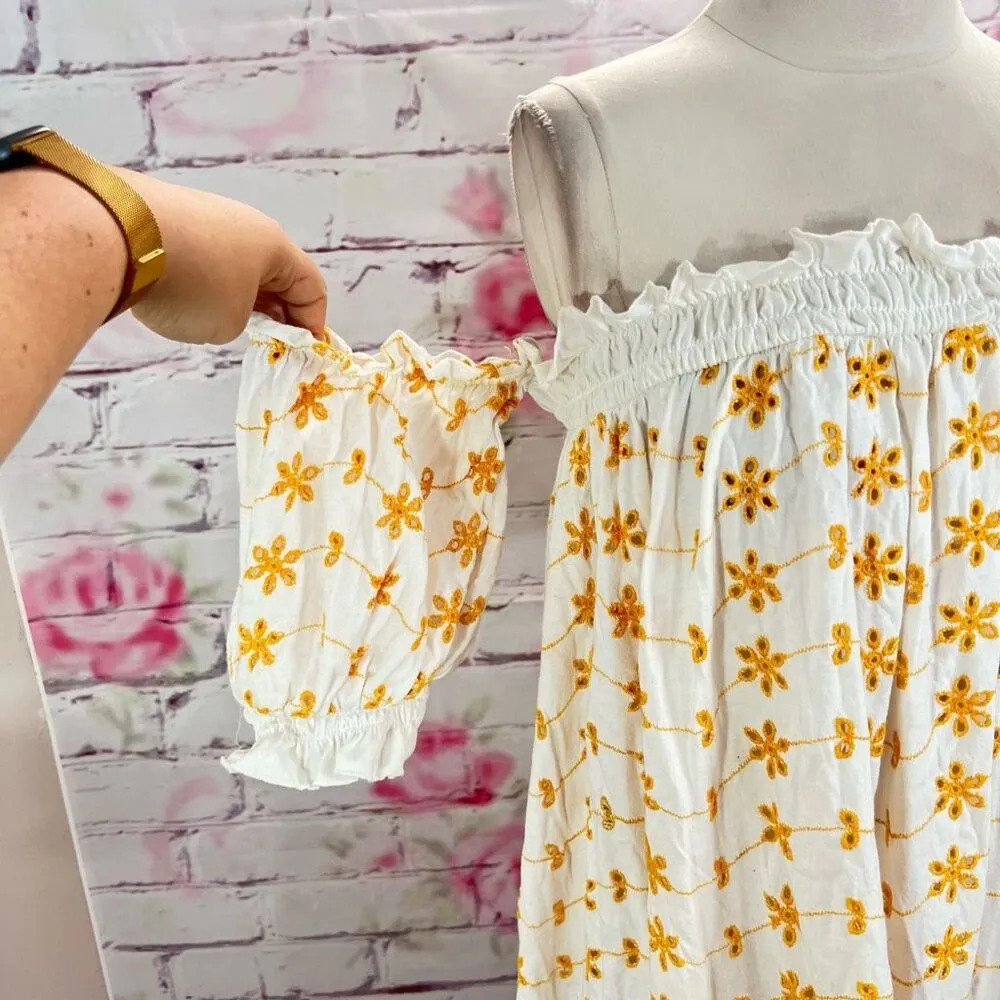 ASOS Design Women's Off Shoulder Bardot Mini Swing Dress Yellow White Size 10 - Image 2