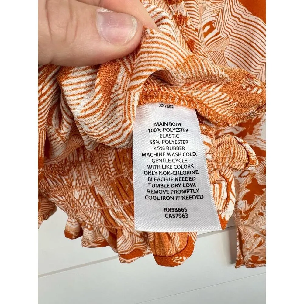 Open Edit Orange White Cowl Neck Long Sleeve Top XXS Smocked Back - Image 7