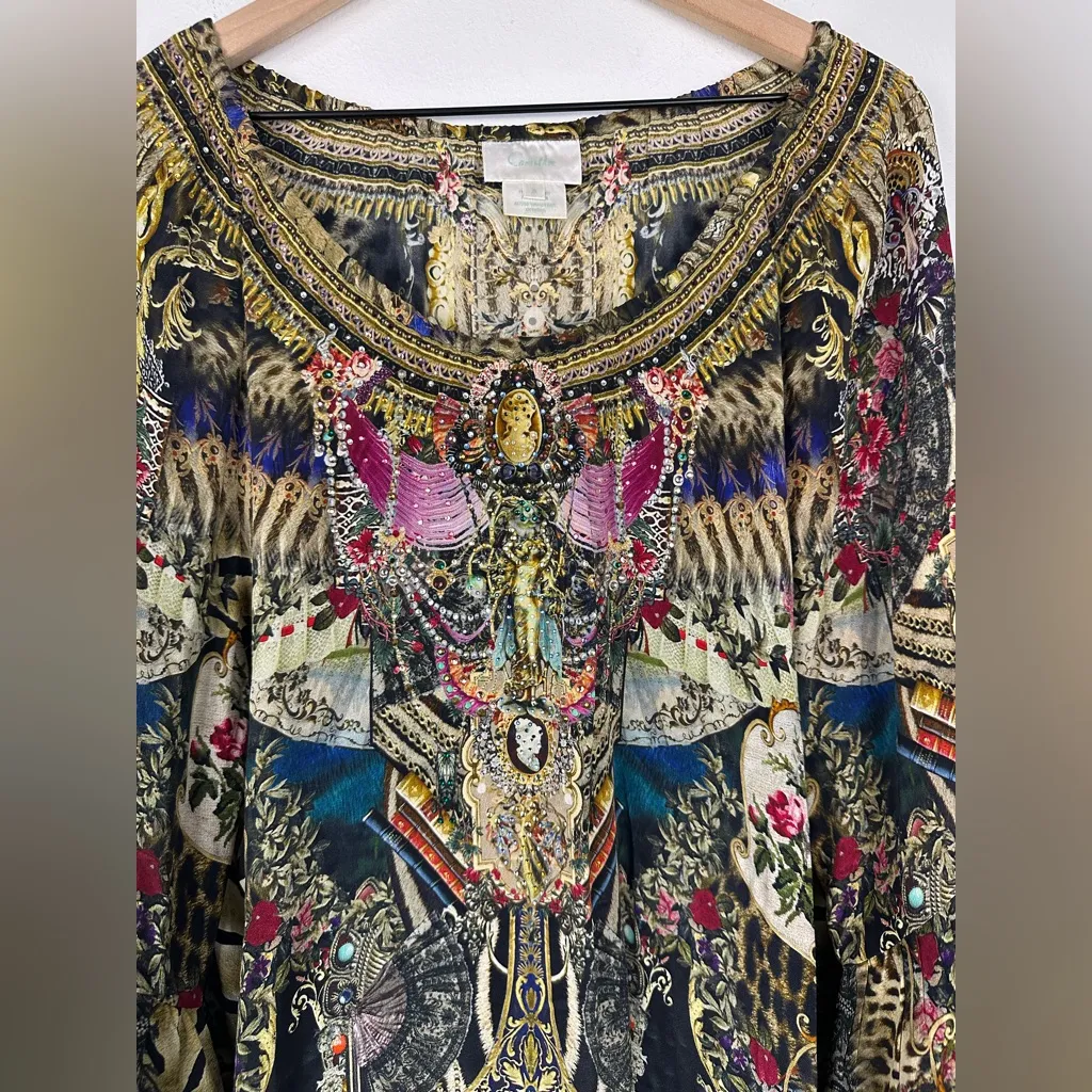 CAMILLA 100% Silk A-line Off the Shoulder Gems Boho Frill Dress Women’s Sz M - Image 6