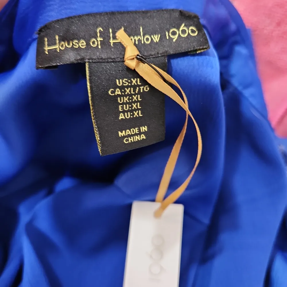 NWT House of Harlow 1960 Blue Satin True Wrap Dress Rhinestone Buckle Sz XL - Image 12