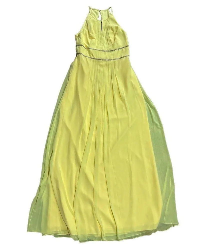 NEW Jenny Packham Lux Chiffon Halter Bridesmaid Gown with Beaded Trim Lemon Drop Yellow Size 10 - Image 2