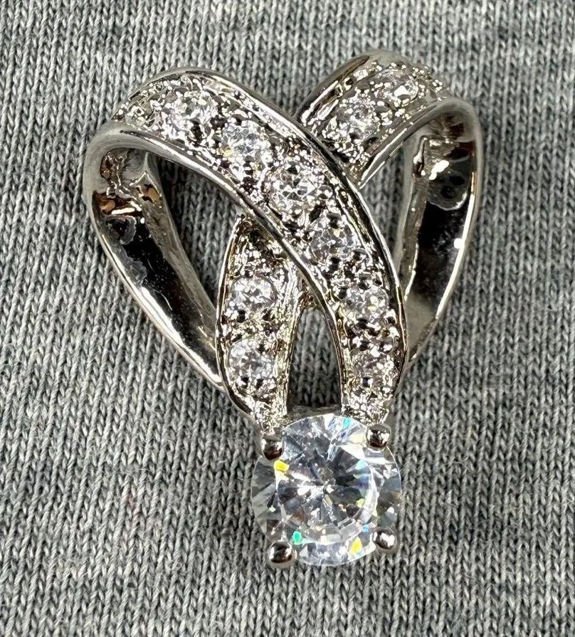 Pendant Necklace Slide CZ Rhinestones Silver Color Metal Lots of Sparkle - Image 2