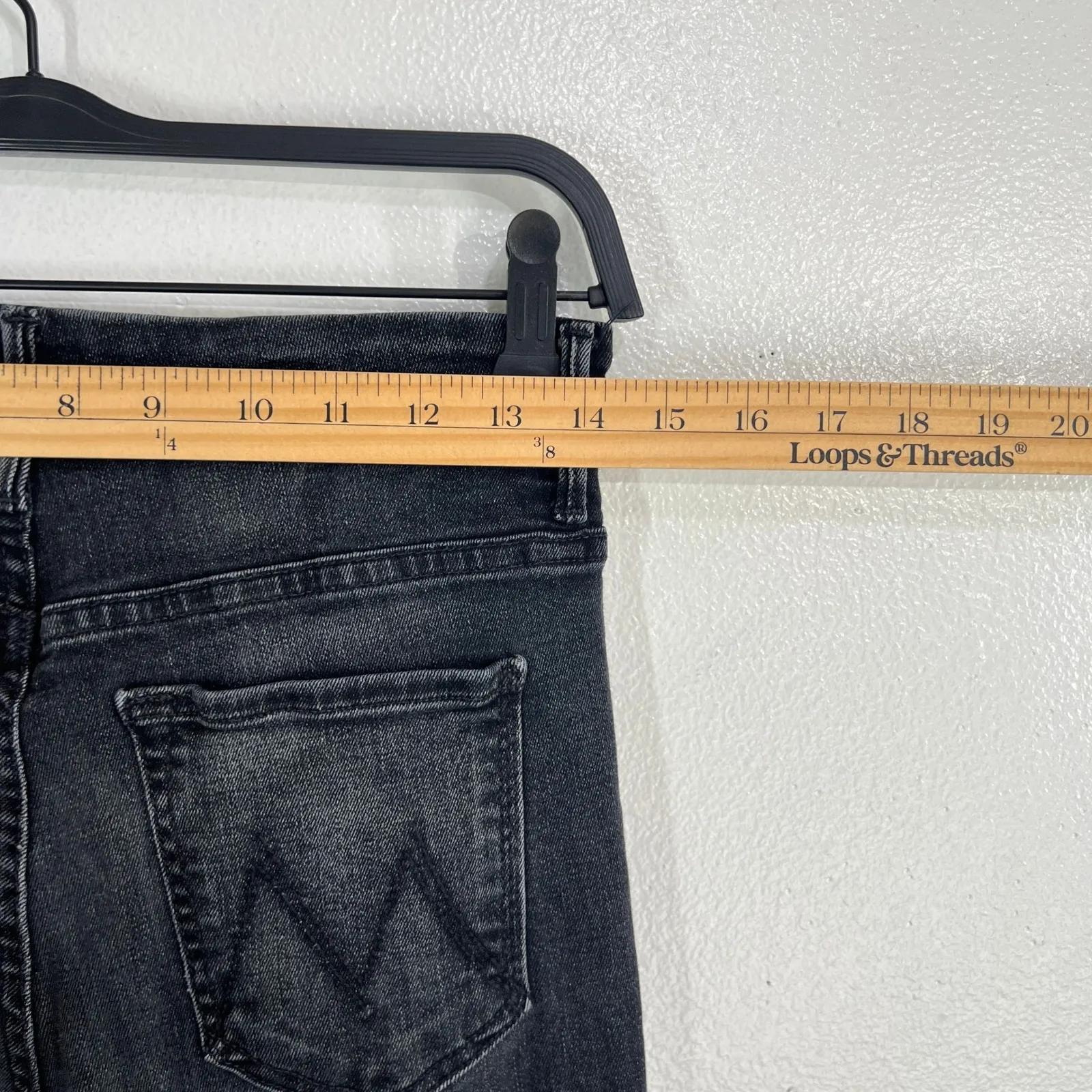 MOTHER High Waisted Looker Ankle Jeans Women 27 Night Hawk Black Raw Hem Chic - Image 8