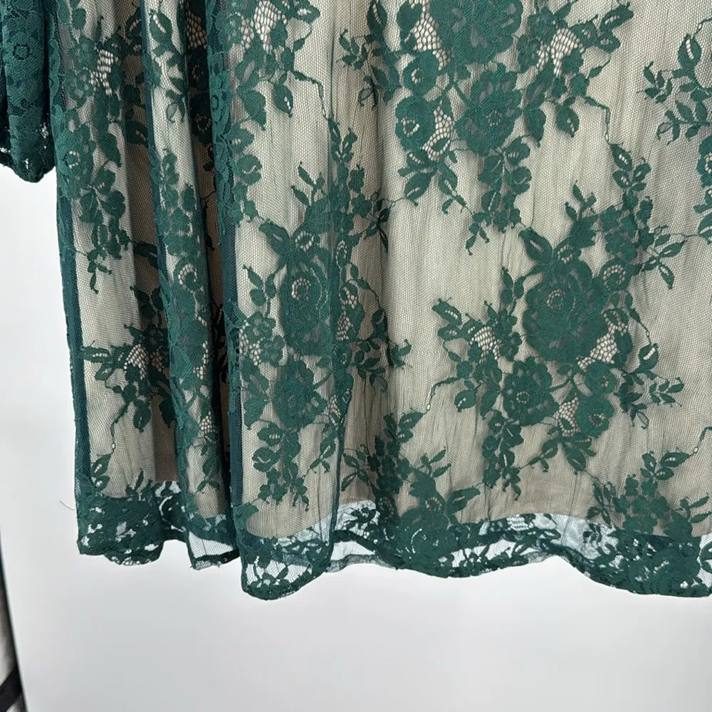 ANDREE BY UNIT Green Lace sheer Long Sleeve Dress M keyhole illusion holiday - Image 5