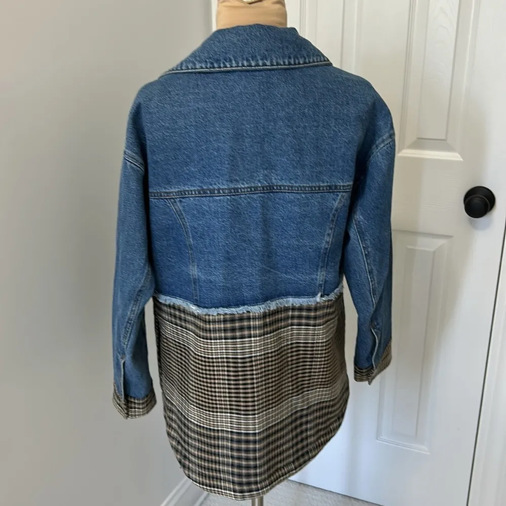 Treasure & Bond Mixed Media Plaid and  Denim Jacket - Image 4