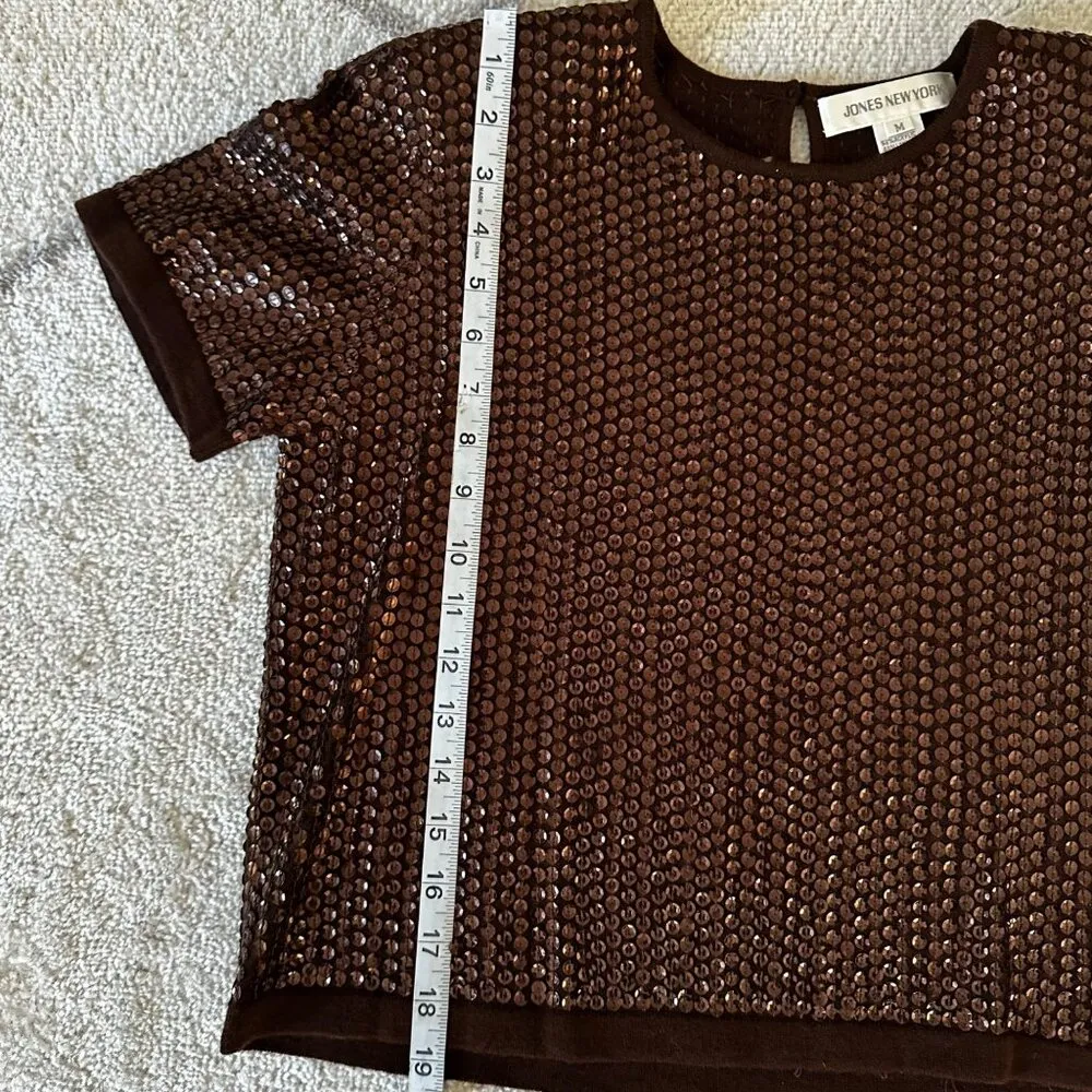 Jones New York Rich Velvet Chocolate Brown Blazer and Sequin Top Sz M - 10 - Image 8
