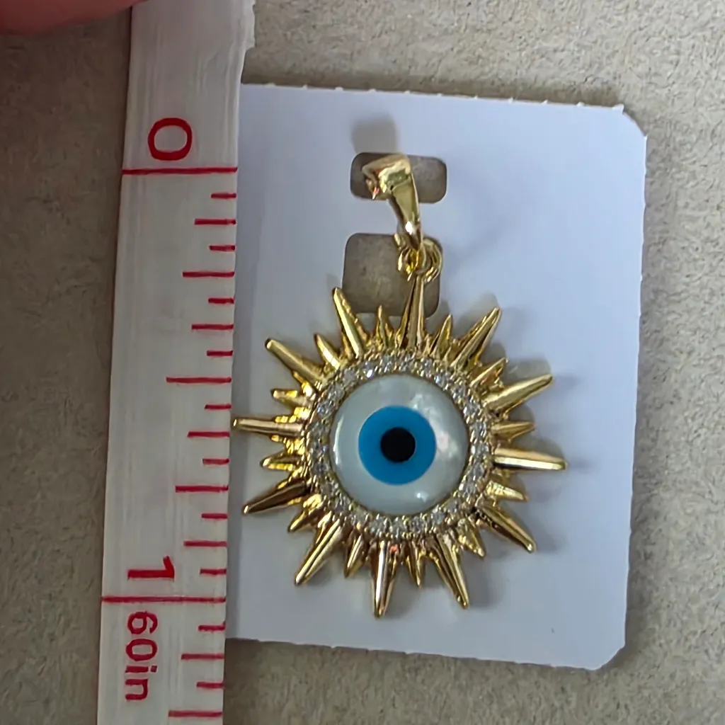 Gold Filled Charm Pendant Sun with Evil Eye and Pave Crystals - Image 4