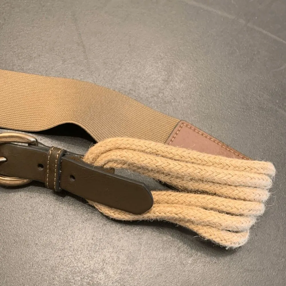 Women's Brown Leather Retro Woven Cord Stretch Unique Corded Buckle Front Belt Size 28 - Image 2