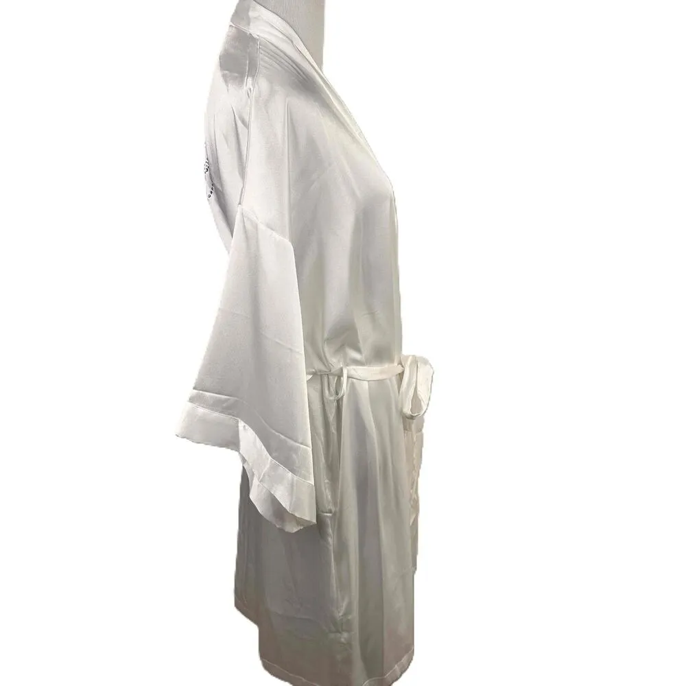 Victoria's Secret Bridal Rhinestone Bride White Long Sleeve Silky Robe Size M/L - Image 7