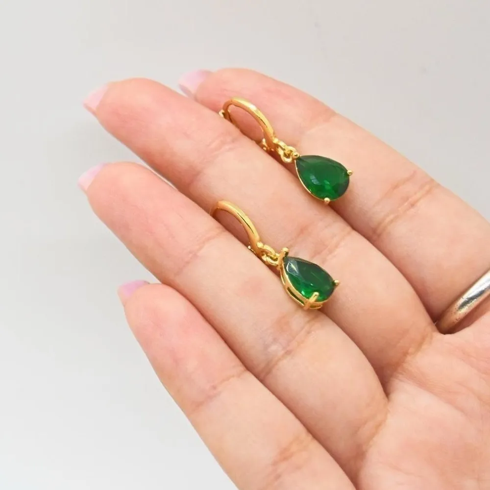 Emerald Green Crystal Teardrop Hoops - Image 3