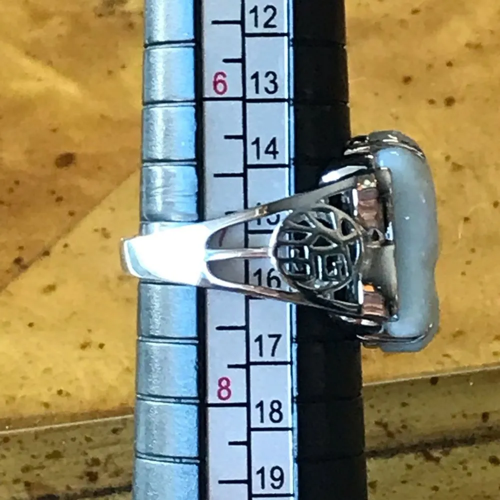 Natural Carved Jade Sterling Silver Ring Size 7 - Image 4