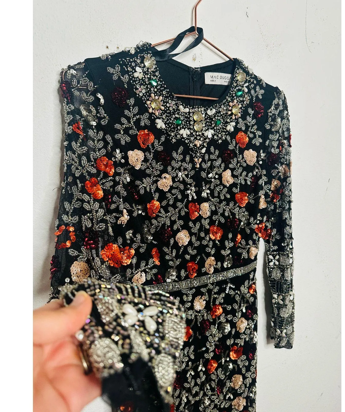 MAC DUGGAL 93925 Black Mutlicolored Beaded Sequin Long Sleeves Formal Dress sz 2 - Image 7